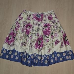 Odille A-Line Skirt with Pink Floral and Blue Hem